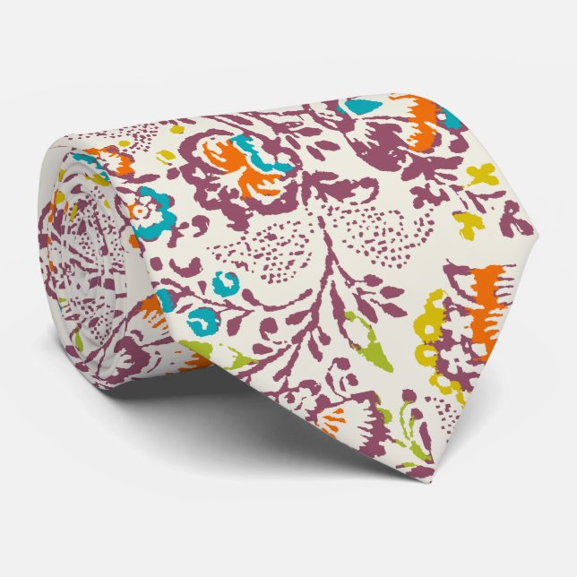 Plum och Orange Vintage Blommigt Bröllop Slips (Rullad)