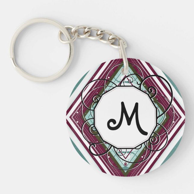 Plum och Teal Diamond Modern Retro med Monogram (Framsidan)