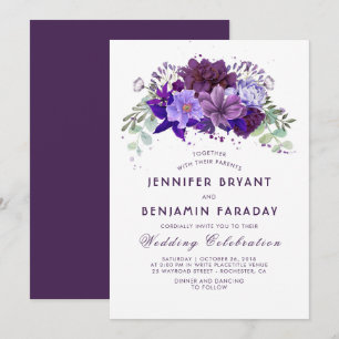 Plum och Violet Blommigt Lila Elegant bröllop Inbjudningar