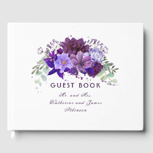 Plum och Violet Lila Blommigt Elegant bröllop Gästböcker