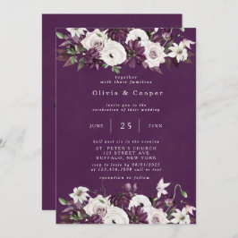 Plum och vit vattenfärg Blommigt Elegant bröllop Inbjudningar