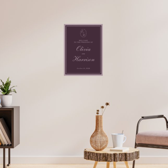 Plum Old Money Wedding Welcome Sign Poster (Vardagsrum 3)