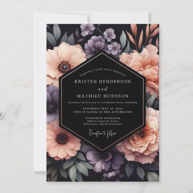 Plum Onyx Floral Wedding Inbjudningar (Framsida)
