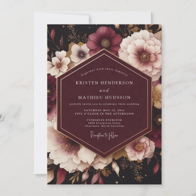 Plum Opulent Bloom Wedding Inbjudningar (Framsida)
