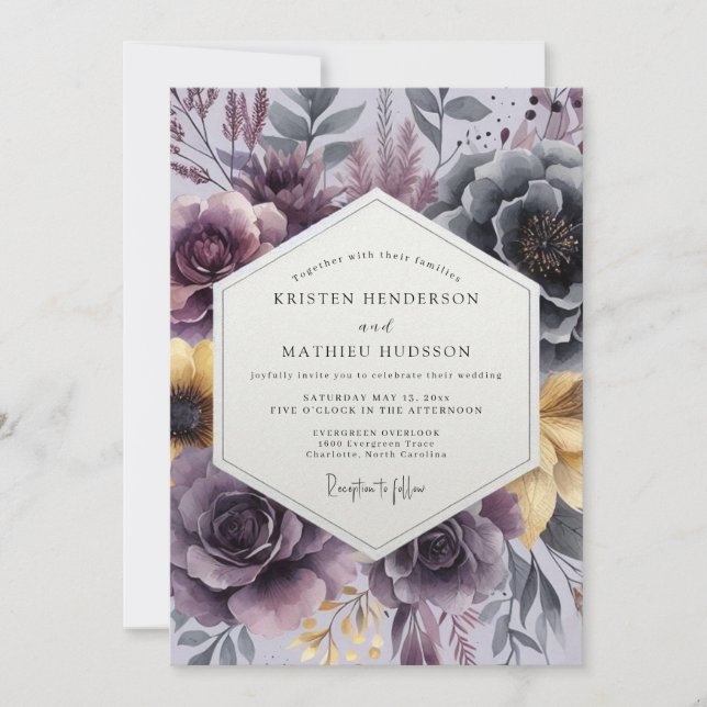 Plum Painterly Bloom Wedding Inbjudningar (Framsida)