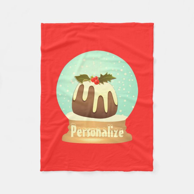 Plum pudding snö globe vintertårta röd grönt fleecefilt (Framsidan)