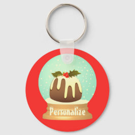 Plum pudding snö globe vintertårta röd grönt nyckelring