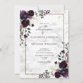Plum Purple Gold Watercolor Marble Fall Reception Inbjudningar