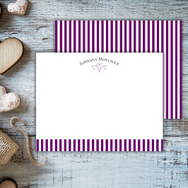Plum Purple Modern Open Hearts Striped Note Card Anteckningskort