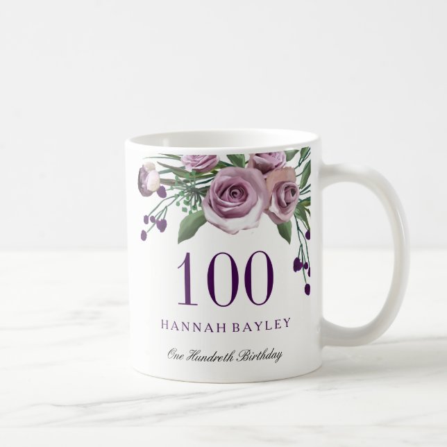 Plum Purple Rose 100th Birthday Gift Kaffemugg (Höger)