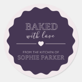 Plum Purple Simple Baked With Love Scallop Sticker Runt Klistermärke