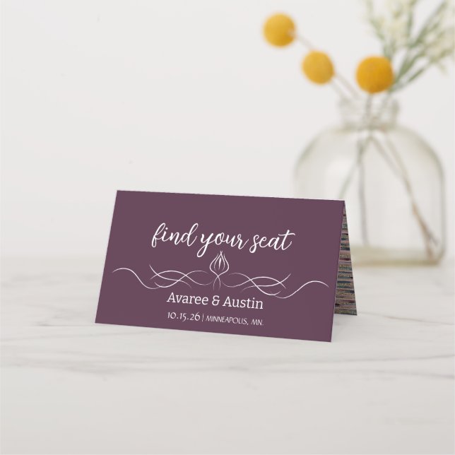 Plum Purple Wedding Table Seating Cards Placeringskort (Framsida)