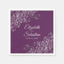 Plum Purple with Silver Frills Elegant Wedding Pappersservett