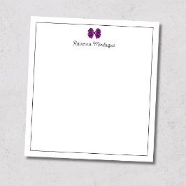 Plum Purpur Bow Border Script Anpassad Namn Skrift Anteckningsblock