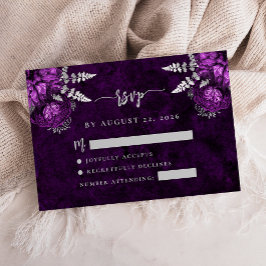 Plum Purpur Silver Blommig Script Bröllop RSVP Tilläggskort