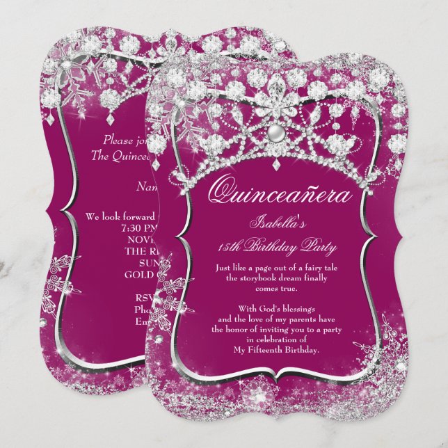 Plum Quinceanera 15:e vintern Wonderland Inbjudningar (Fram/baksida)