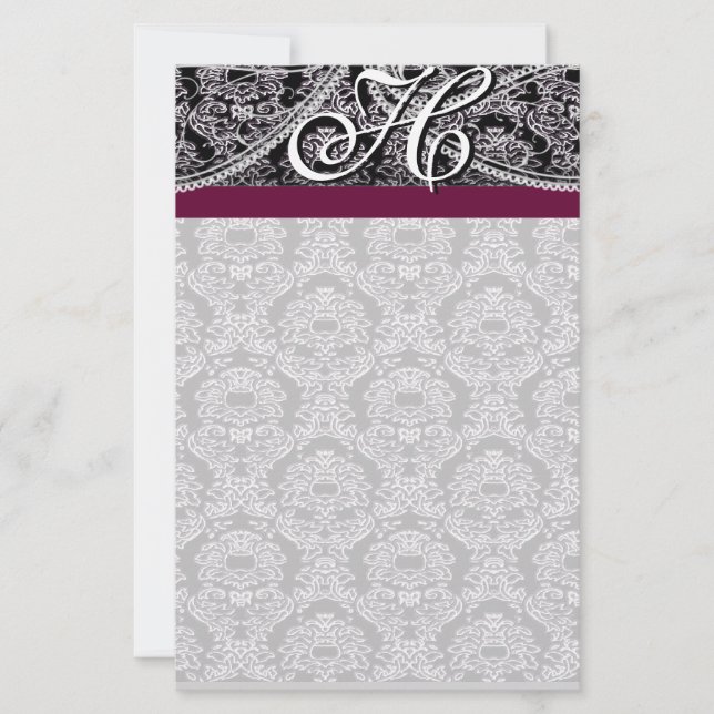 Plum Ribbon Monogram Letterhead Black Paisley (Framsida)
