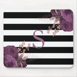 Plum Ro Guld Blommigt Monogram Black White Rand Musmatta
