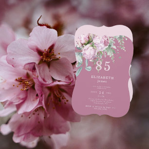 Plum Rosa Blommigt 85:E Födelsedagsfest inbjudan