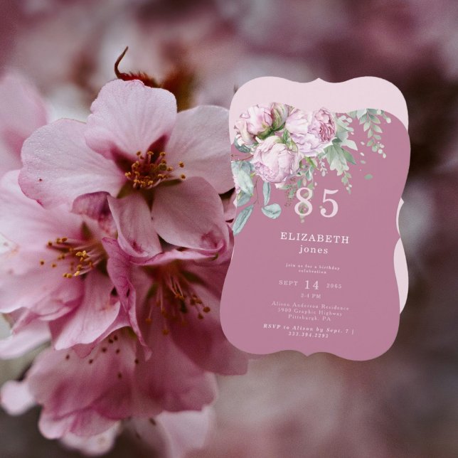 Plum Rosa Blommigt 85:E Födelsedagsfest inbjudan (Skapare uppladdad)