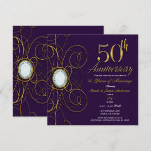 Plum Royal Purple Gold Diamond 50 50-årsjubileum Inbjudningar
