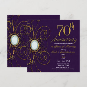 Plum Royal Purple Gold Diamond 70 70-årsjubileum Inbjudningar