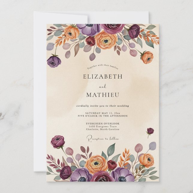Plum Rustic Bohemian Wedding Inbjudningar (Framsida)