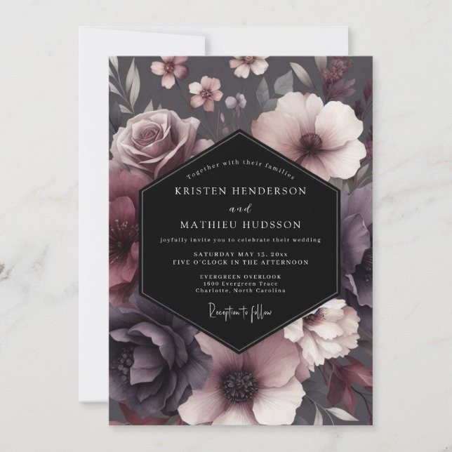 Plum Shadowy Bloom Wedding Inbjudningar (Framsida)