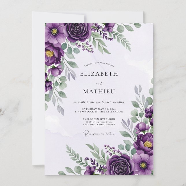 Plum Sophisticated Spring Wedding Inbjudningar (Framsida)