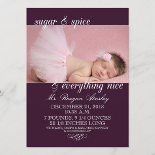 Plum Sugar & Spice Girl Photo Tillkännagivande för Meddelande