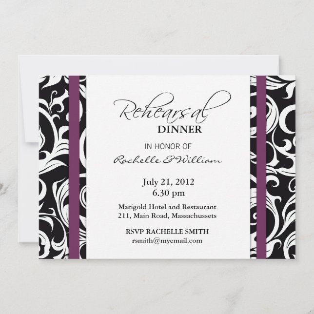 Plum Swirl Rehearsal Dinner Card Inbjudningar (Framsida)
