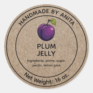 Plum Sylt Jelly Burk etikett Kraft Papprare Stil