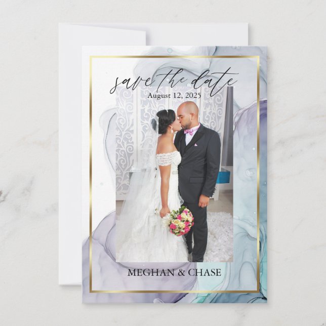 Plum Teal Photo Alcohol Bläck Abstrakt Spara Datumet (Framsida)