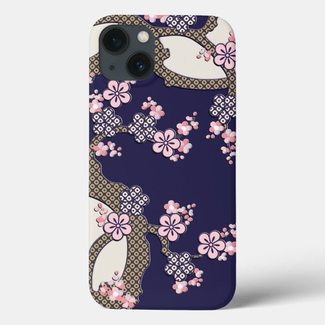 Plum träd blommor, traditionell japanskt textilt (Baksida)