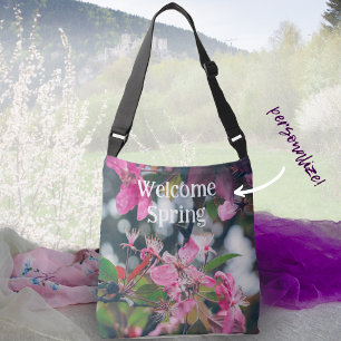 Plum Träd Gren med Rosa Flowers Axelväska