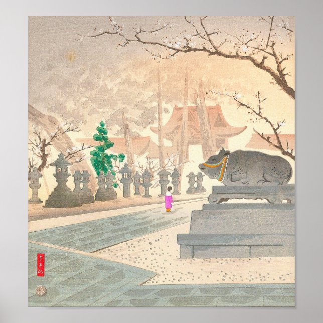 Plum Träd vid Kitano Shrine Tokuriki Tomikichiro Poster (Framsidan)