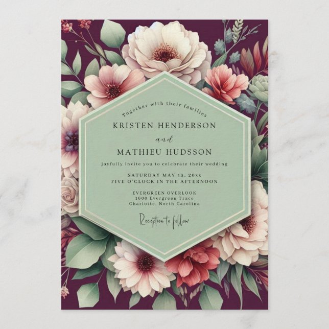 Plum Verdant Bloom Wedding Inbjudningar (Framsida)