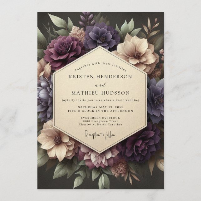 Plum Victorian Bloom Wedding Inbjudningar (Framsida)