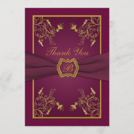 Plum Vin och Guld Monogram - tack för ditt kort