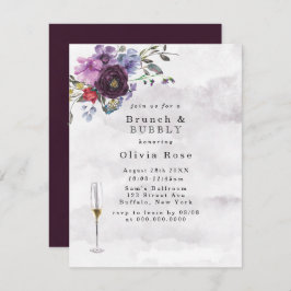 Plum Violet Botanical Peony Brunch & Bubly Inbjudningar