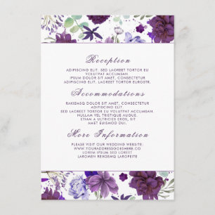 Plum Violet Flowers Bröllop Information Guest Tilläggskort