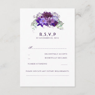 Plum Violet Flowers Elegant bröllop OSA Kort