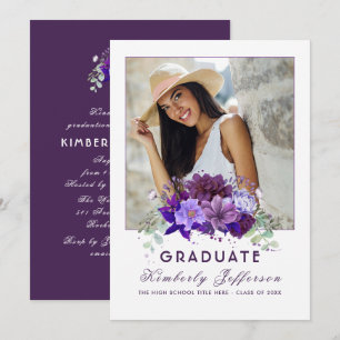 Plum Violet Lila Blommigt Photo Studenten Inbjudningar