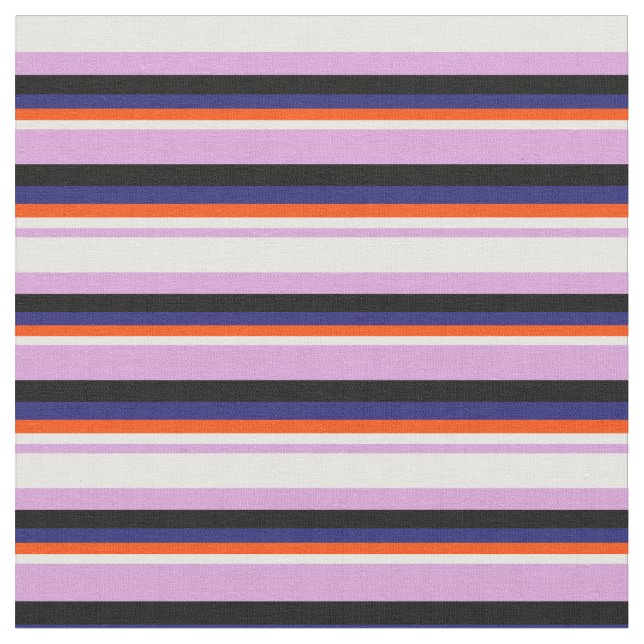 Plum, vitt, rött, Midnight Blue och Black Linjer Tyg (Närbild)