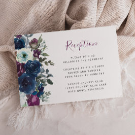Plum Watercolor Blommigt Navy Blue Wedding Recepti Tilläggskort