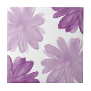 Plum Watercolor Flowers Kakelplatta