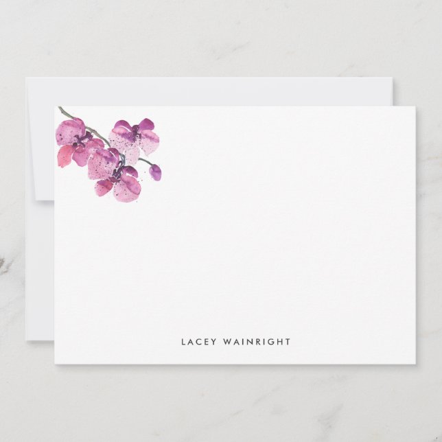 Plum Watercolor Orchid Personlig Stationery Anteckningskort (Framsida)