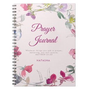 Plum Watercolor Sweet Pea Blommigt Prayer Journal Anteckningsbok