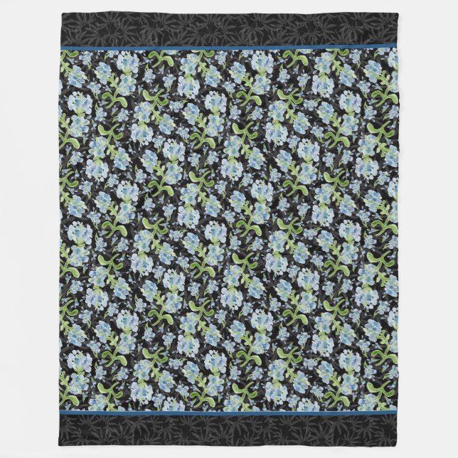 Plumbago-blommor med vattenfärg på svart fleecefilt (Framsidan)