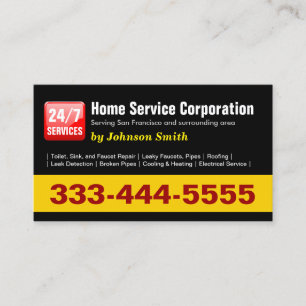 Plumber - 24 timmar Home Service Corporation Visitkort